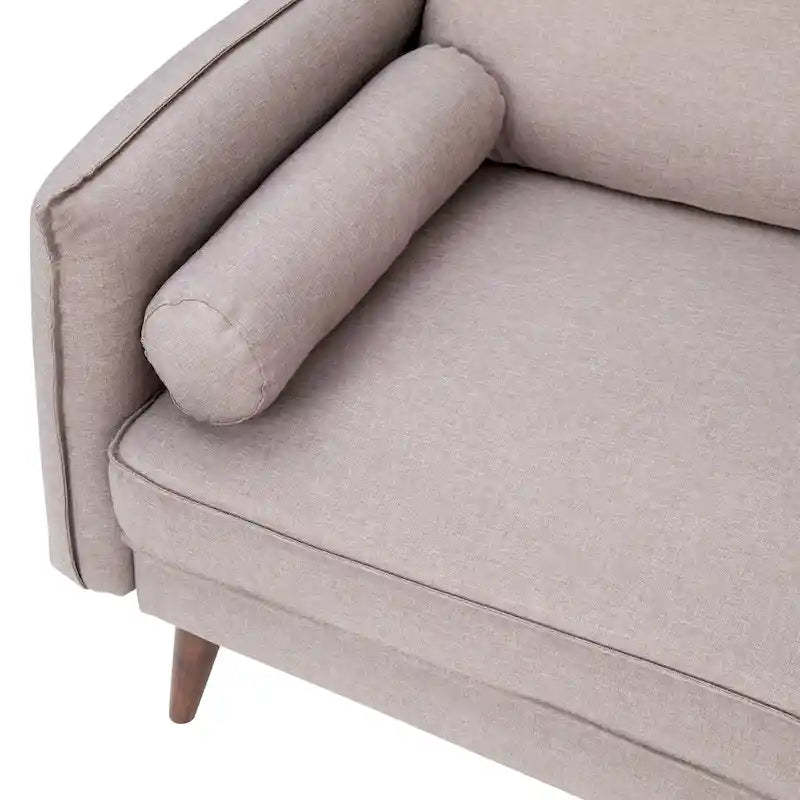 Canapé deux places compact en tissu imitation lin avec pieds en bois