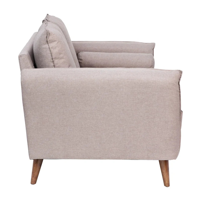 Canapé deux places compact en tissu imitation lin avec pieds en bois