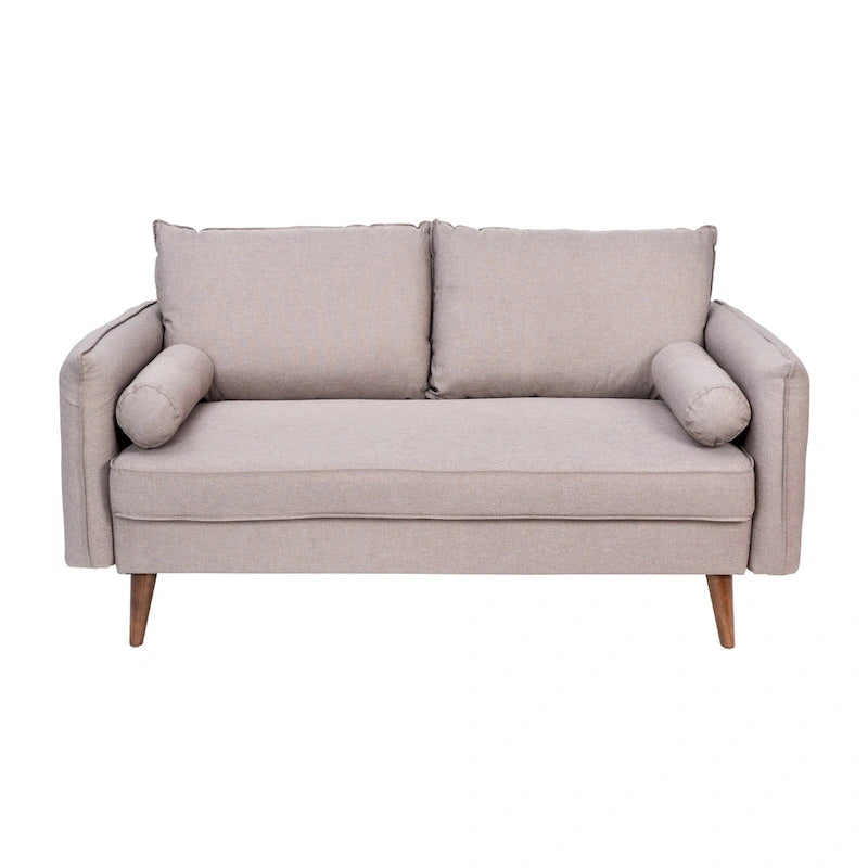 Canapé deux places compact en tissu imitation lin avec pieds en bois