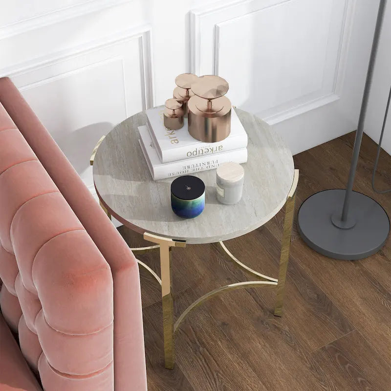 Beistelltisch im minimalistischen Stil, 24 Zoll, mit Kunstmarmorplatte