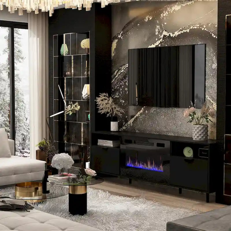 Chimenea eléctrica ambiental y soporte de TV duradero y energéticamente eficiente