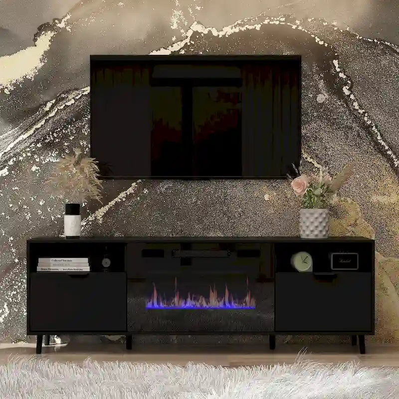Stimmungsvoller elektrischer Kamin und robuster, energieeffizienter TV-Ständer