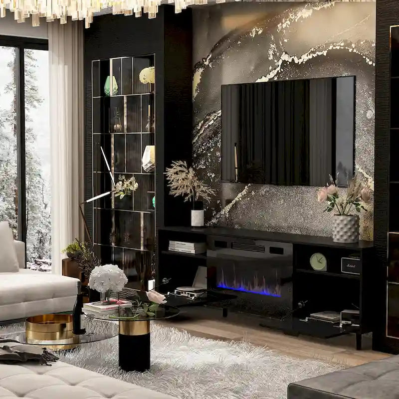 Chimenea eléctrica ambiental y soporte de TV duradero y energéticamente eficiente