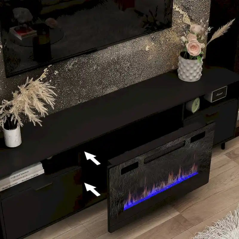 Stimmungsvoller elektrischer Kamin und robuster, energieeffizienter TV-Ständer