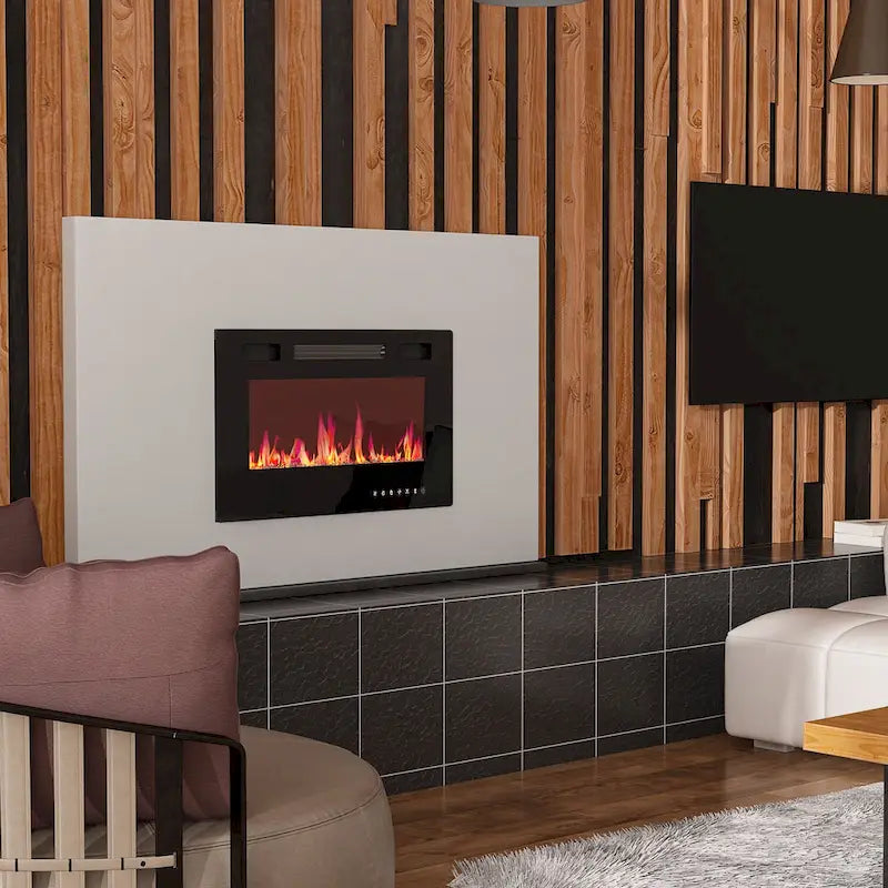Stimmungsvoller elektrischer Kamin und robuster, energieeffizienter TV-Ständer