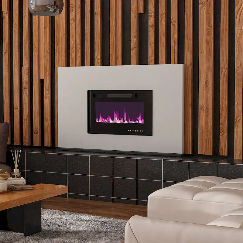 Stimmungsvoller elektrischer Kamin und robuster, energieeffizienter TV-Ständer