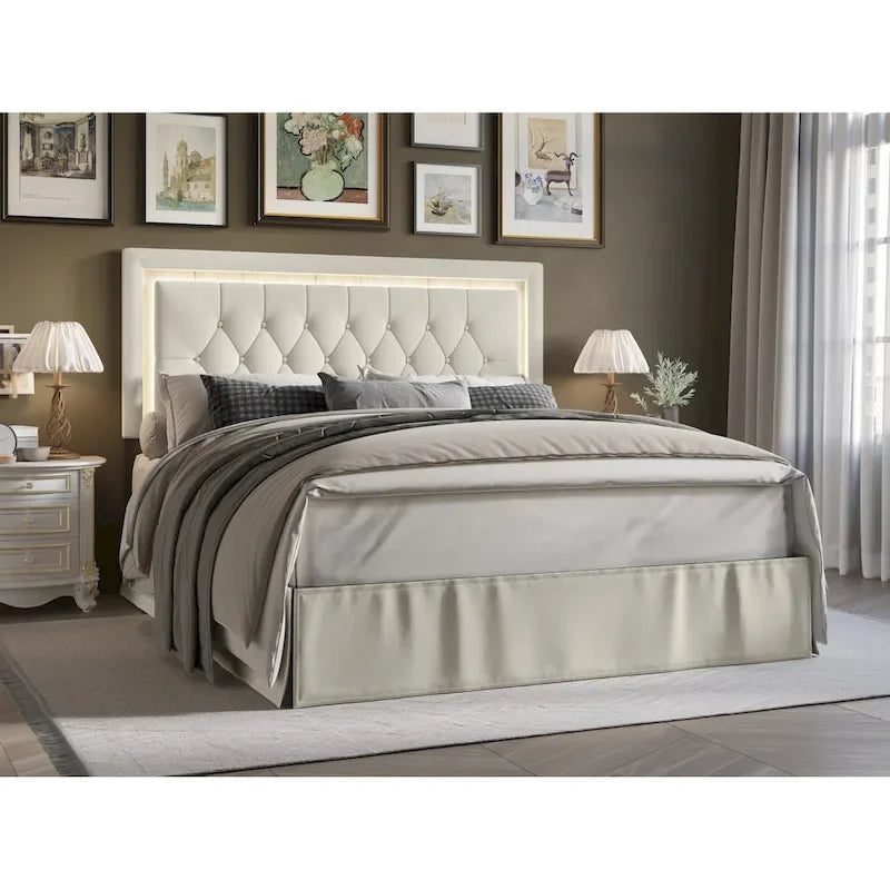 Cama de plataforma tapizada con capitoné