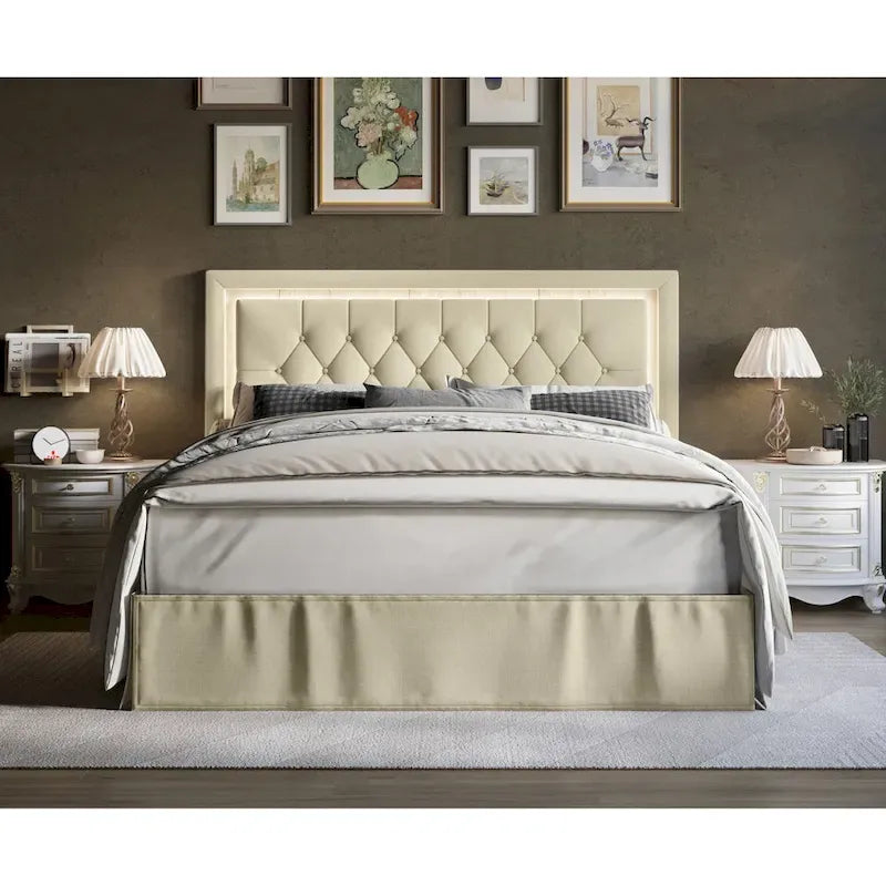 Cama de plataforma tapizada con capitoné