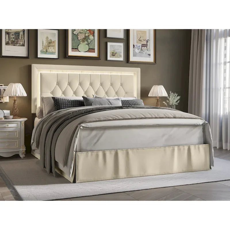 Cama de plataforma tapizada con capitoné