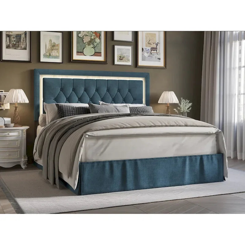 Cama de plataforma tapizada con capitoné
