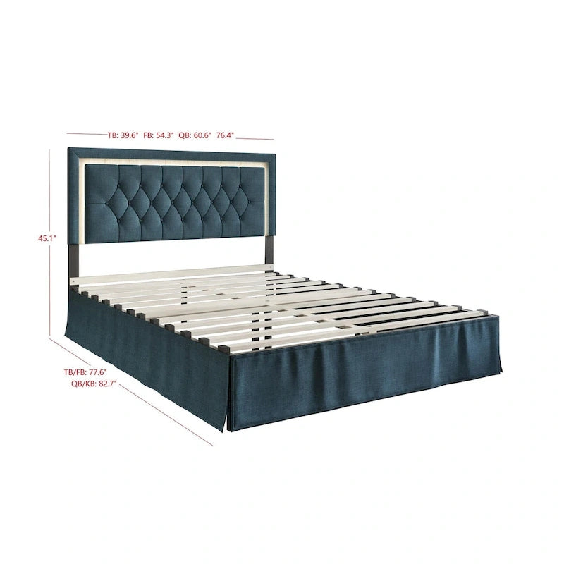 Cama de plataforma tapizada con capitoné