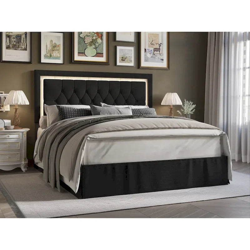 Cama de plataforma tapizada con capitoné