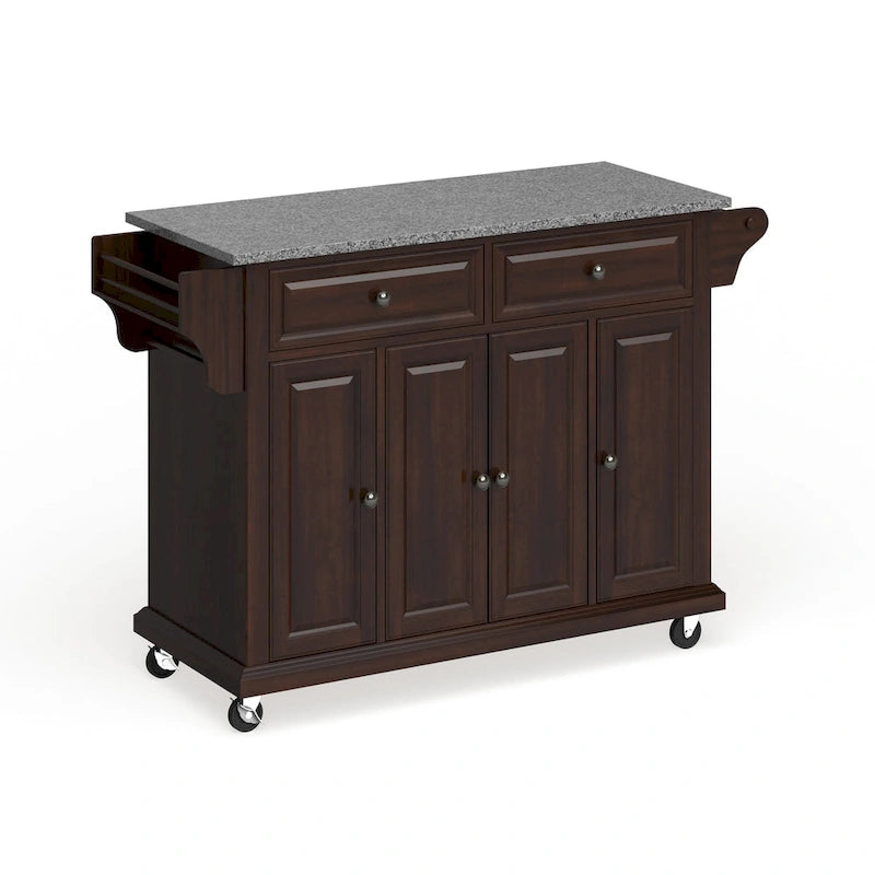 Desserte de cuisine grand format avec plateau en granit et finition acajou vintage - 18d x 51.5w x 36h