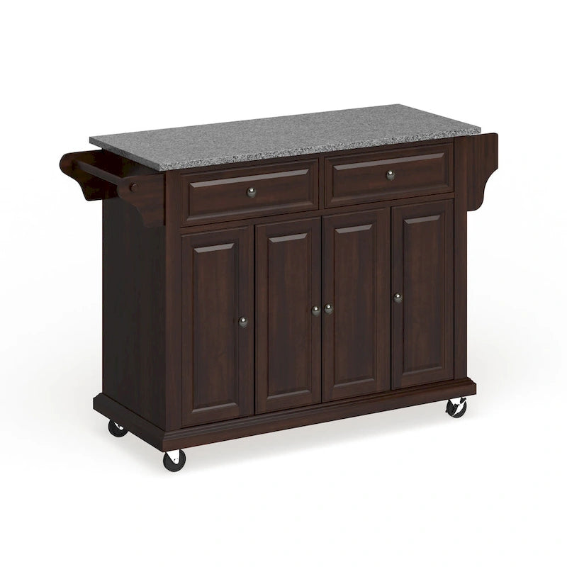 Desserte de cuisine grand format avec plateau en granit et finition acajou vintage - 18d x 51.5w x 36h