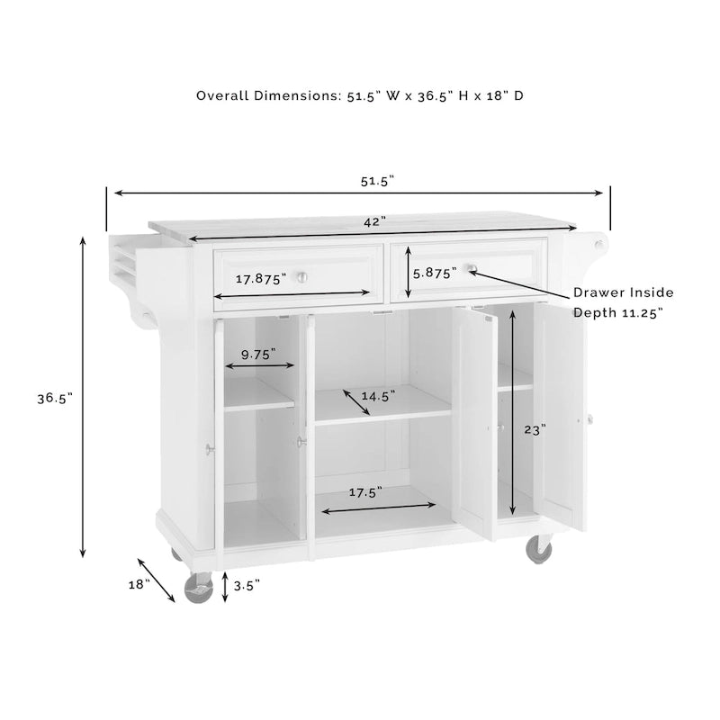 Desserte de cuisine grand format avec plateau en granit et finition acajou vintage - 18d x 51.5w x 36h