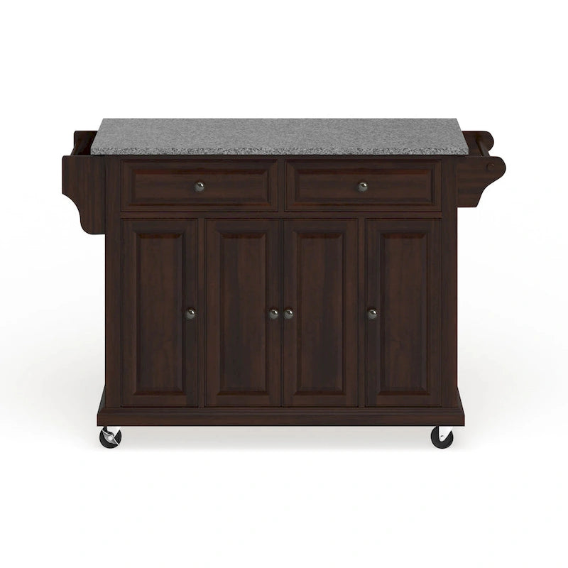 Desserte de cuisine grand format avec plateau en granit et finition acajou vintage - 18d x 51.5w x 36h