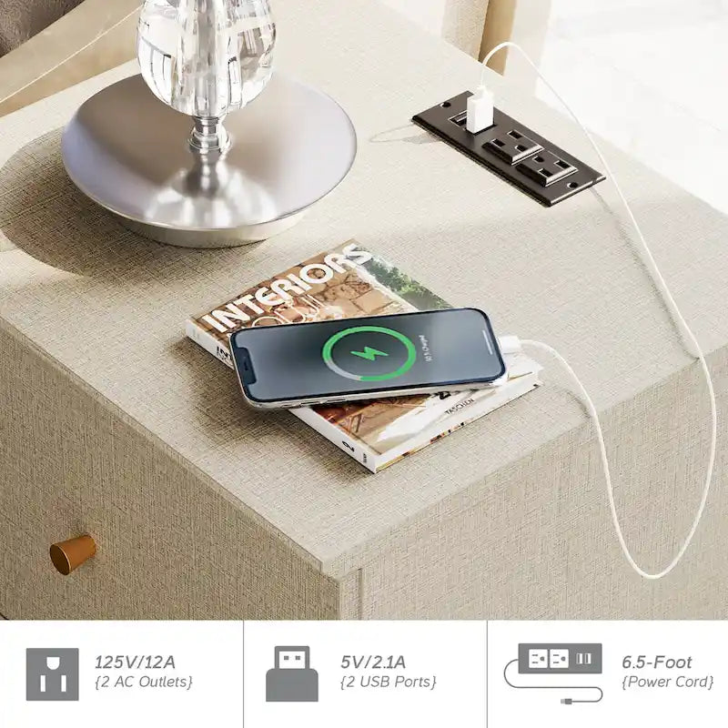 Mesa auxiliar con estación de carga y 2 cajones para la sala de estar