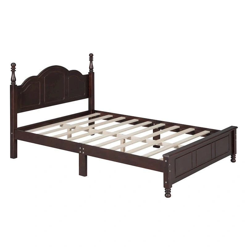 Estructura de cama con plataforma de madera de tamaño doble, estilo retro