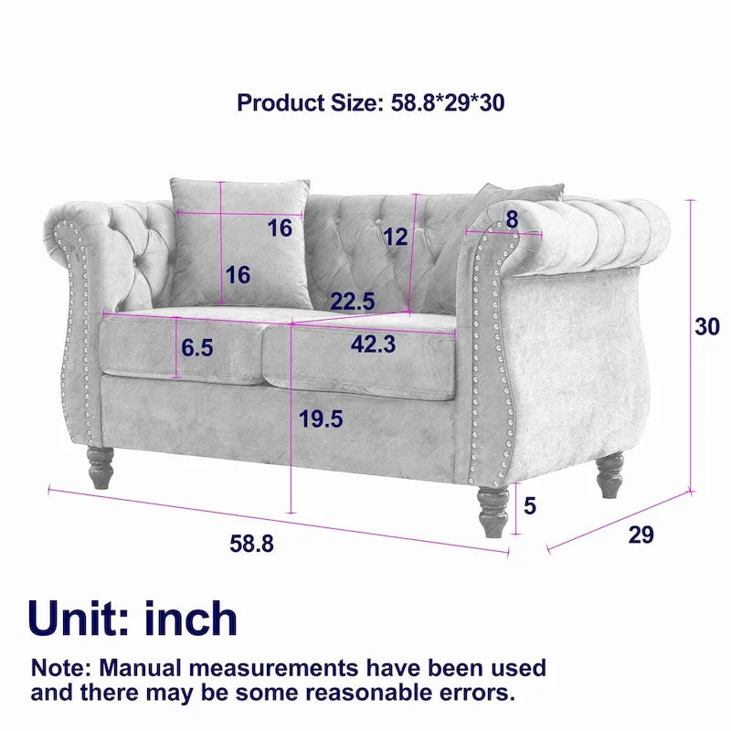 Samt-Loveseat mit geschwungenen Armlehnen und Ziernägeln
