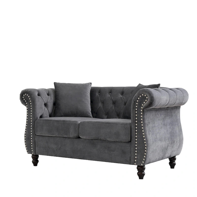 Samt-Loveseat mit geschwungenen Armlehnen und Ziernägeln