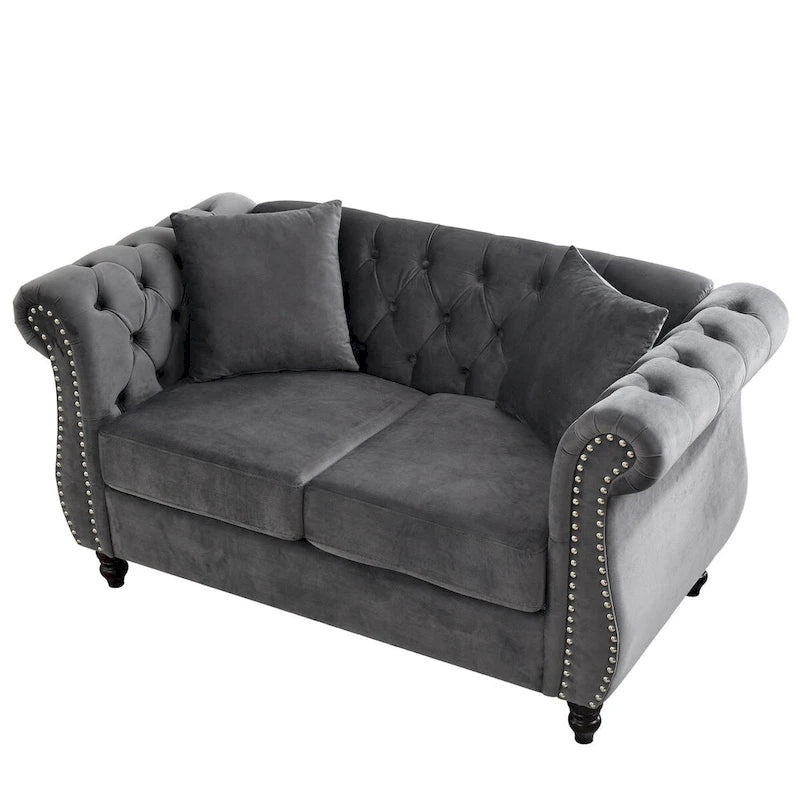 Samt-Loveseat mit geschwungenen Armlehnen und Ziernägeln