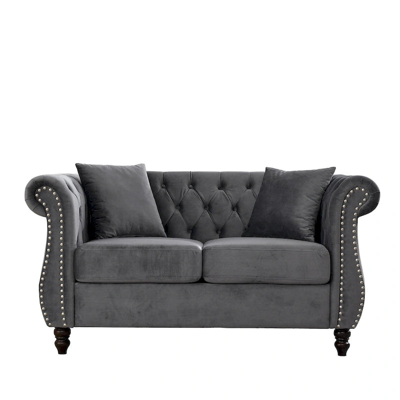 Samt-Loveseat mit geschwungenen Armlehnen und Ziernägeln