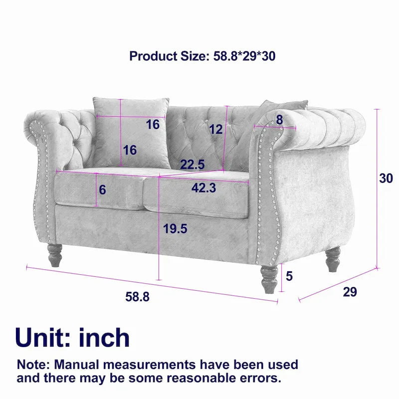 Samt-Loveseat mit geschwungenen Armlehnen und Ziernägeln