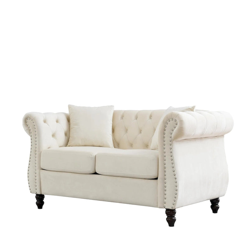 Samt-Loveseat mit geschwungenen Armlehnen und Ziernägeln