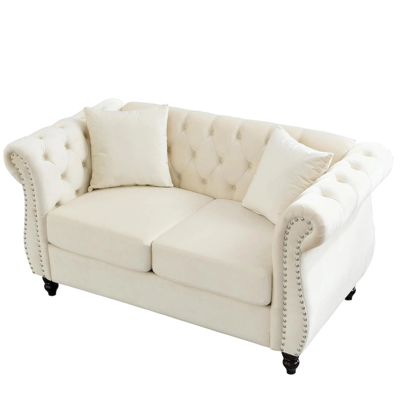 Samt-Loveseat mit geschwungenen Armlehnen und Ziernägeln