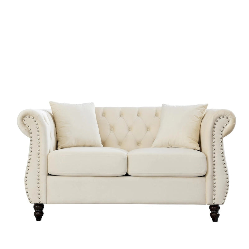 Samt-Loveseat mit geschwungenen Armlehnen und Ziernägeln
