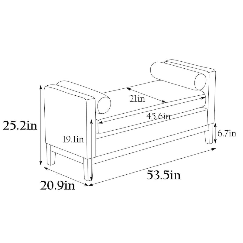 Elegante banco tapizado para colocar al pie de la cama y en la sala de estar