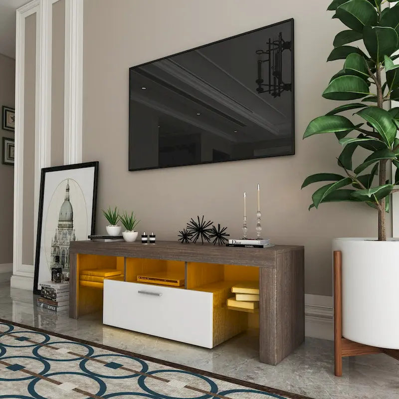 Mueble para TV Morden de 51 pulgadas, compatible con televisores de hasta 55-in, con luces LED que cambian de color