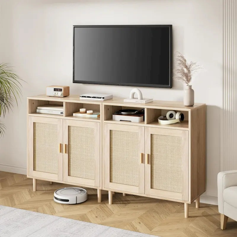 Buffet moderne en rotin - 62.9D x 15.7W x 36.2H