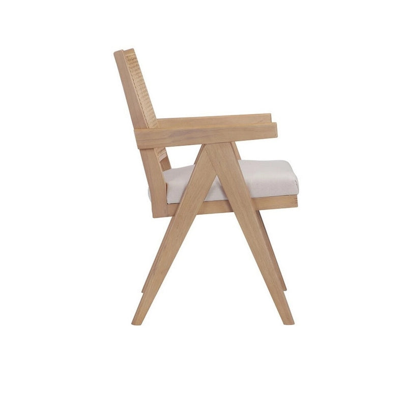 Fauteuil de 24 pouces avec dossier en cannage, velours blanc cassé, cadre en bois brun