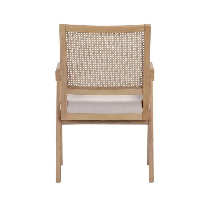 Fauteuil de 24 pouces avec dossier en cannage, velours blanc cassé, cadre en bois brun