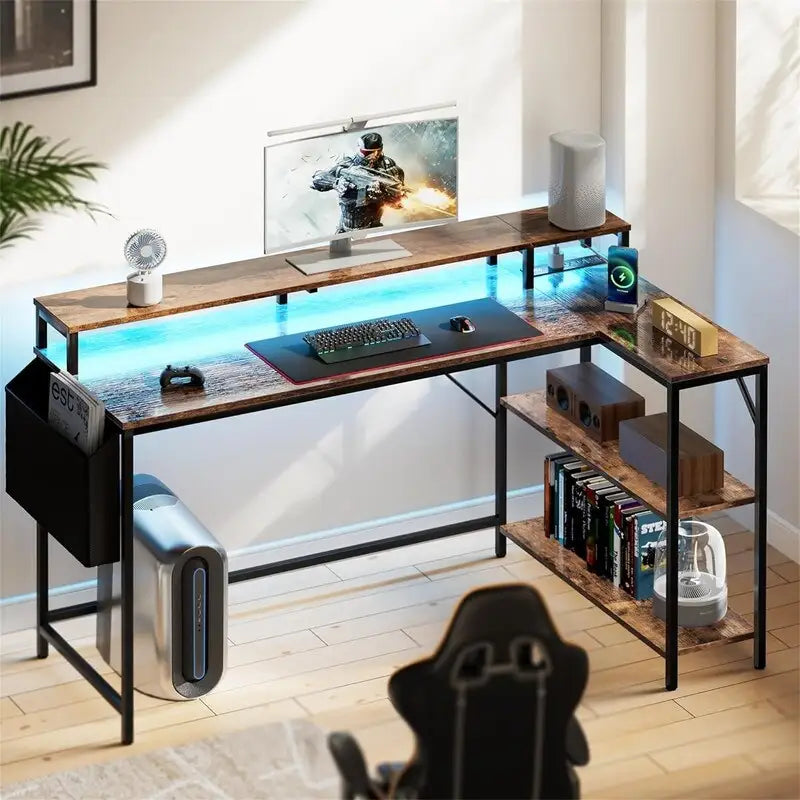L-förmiger Gaming-Schreibtisch mit LED-Beleuchtung