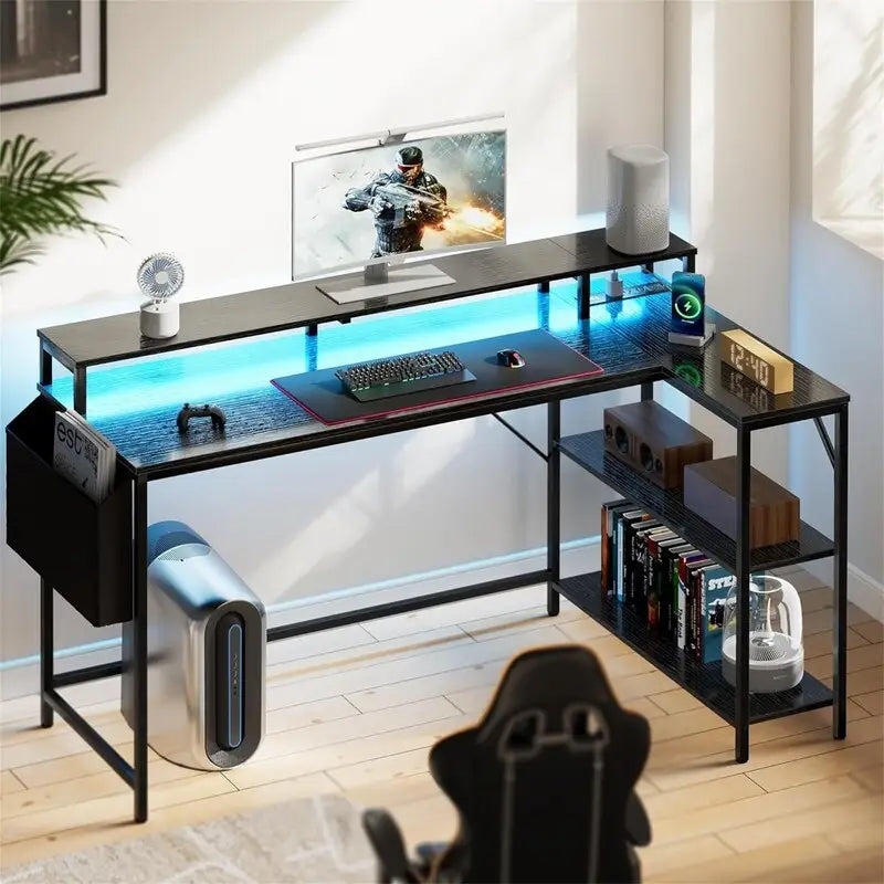 L-förmiger Gaming-Schreibtisch mit LED-Beleuchtung